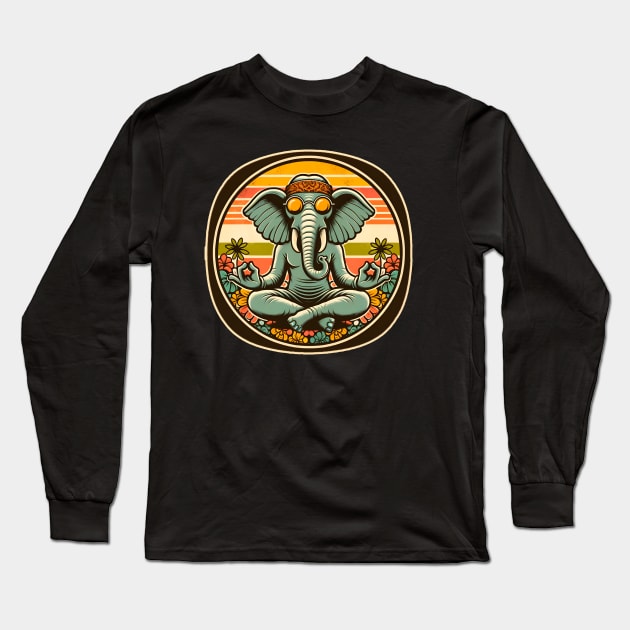 Meditating Elephant Long Sleeve T-Shirt by Total 8 Yoga